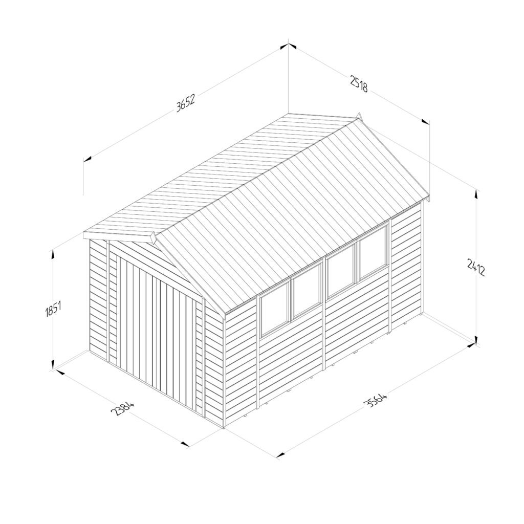 Timberdale 12×8  Apex Shed – Four Windows – Double Door with Installation 5013053194966 2